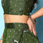 Ahalyaa Olive Green & Silver-Toned Printed Ready to Wear Lehenga & Blouse With Dupatta | Swadesiicart