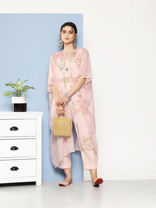Ahalyaa Women Solid Crepe Co-Ords With Shrug - Swadesiicart