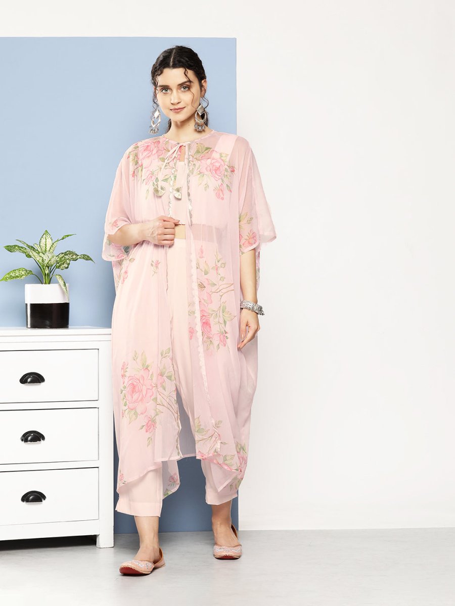 Ahalyaa Women Solid Crepe Co-Ords With Shrug - Swadesiicart