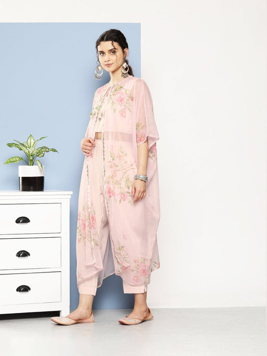 Ahalyaa Women Solid Crepe Co-Ords With Shrug - Swadesiicart