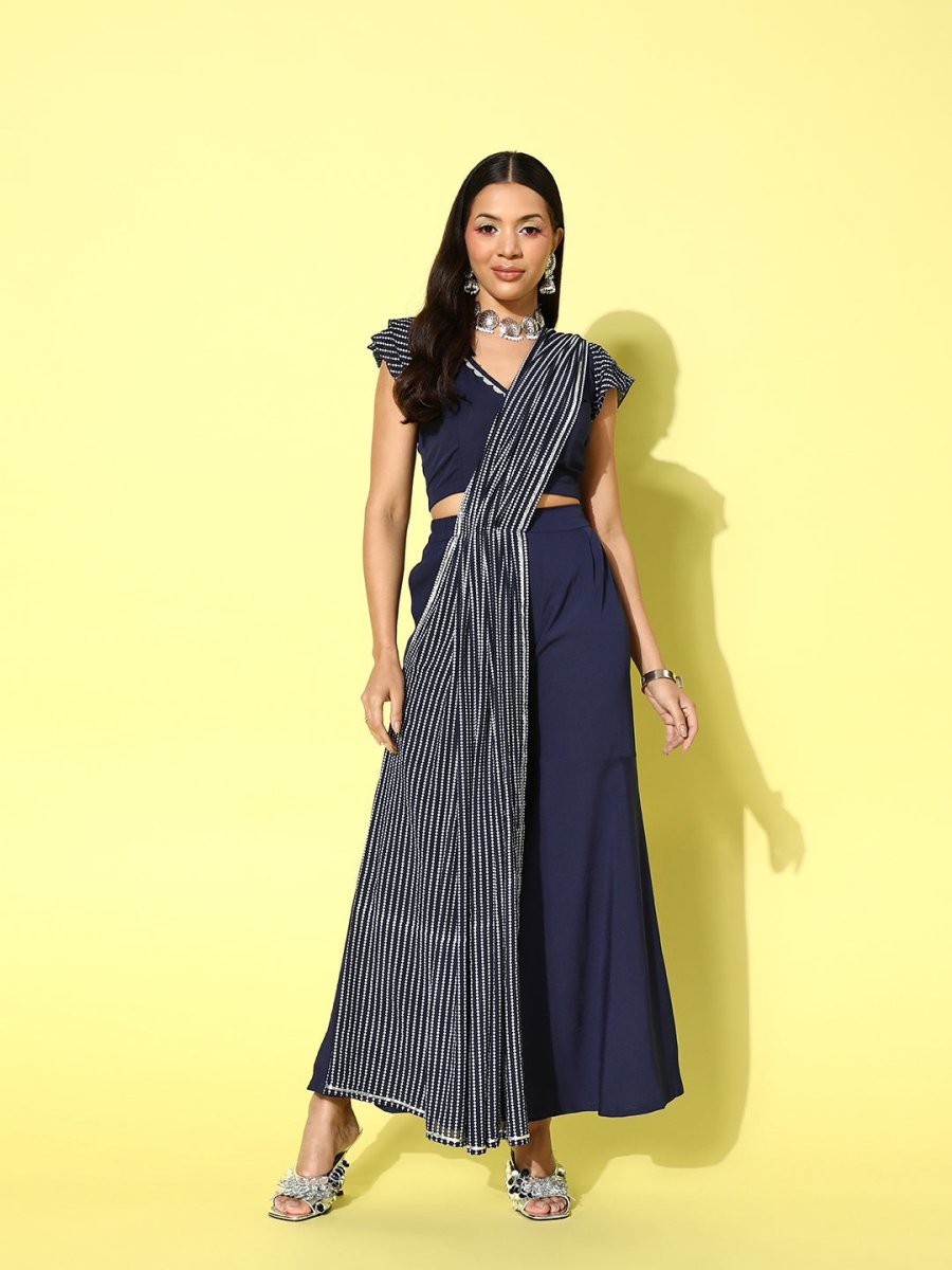 Ahalyaa Striped Top with Palazzos and Dupatta | Swadesiicart