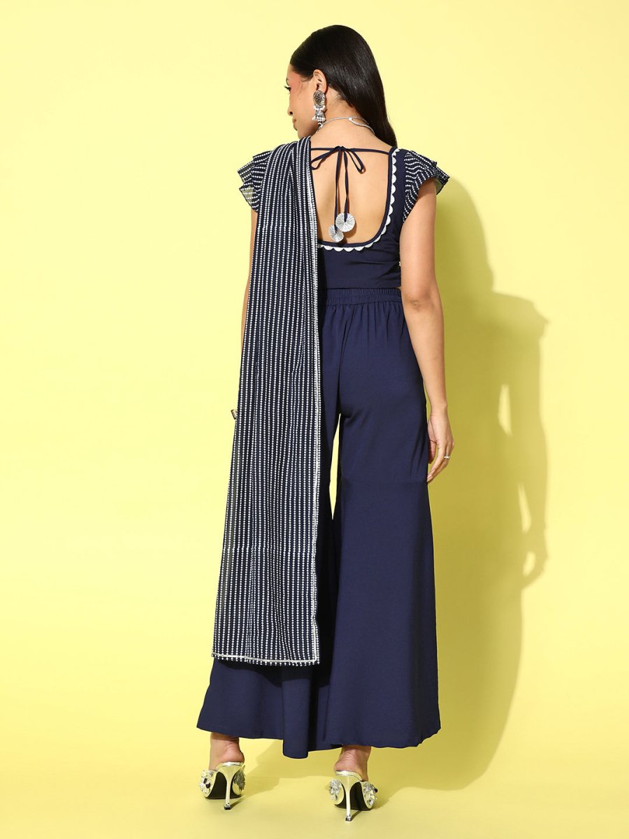 Ahalyaa Striped Top with Palazzos and Dupatta | Swadesiicart