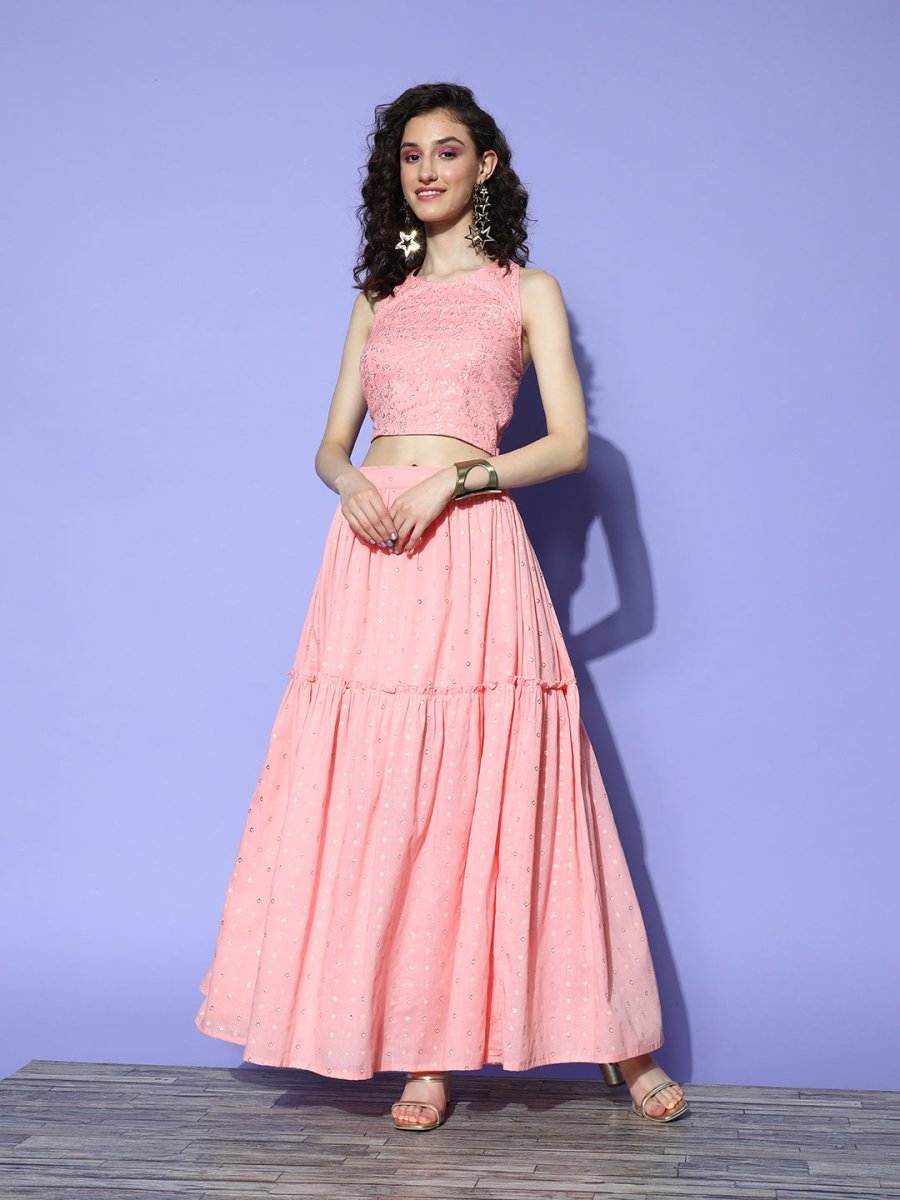 Ahalyaa Embellished Top with Skirt | Swadesiicart