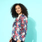 Ahalyaa Blue & Pink Floral Print Open Front Blazer | Swadesiicart