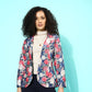 Ahalyaa Blue & Pink Floral Print Open Front Blazer | Swadesiicart