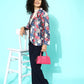 Ahalyaa Blue & Pink Floral Print Open Front Blazer | Swadesiicart
