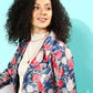 Ahalyaa Blue & Pink Floral Print Open Front Blazer | Swadesiicart