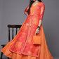 Ahalyaa Orange Striped Ethnic Maxi Dress | Swadesiicart