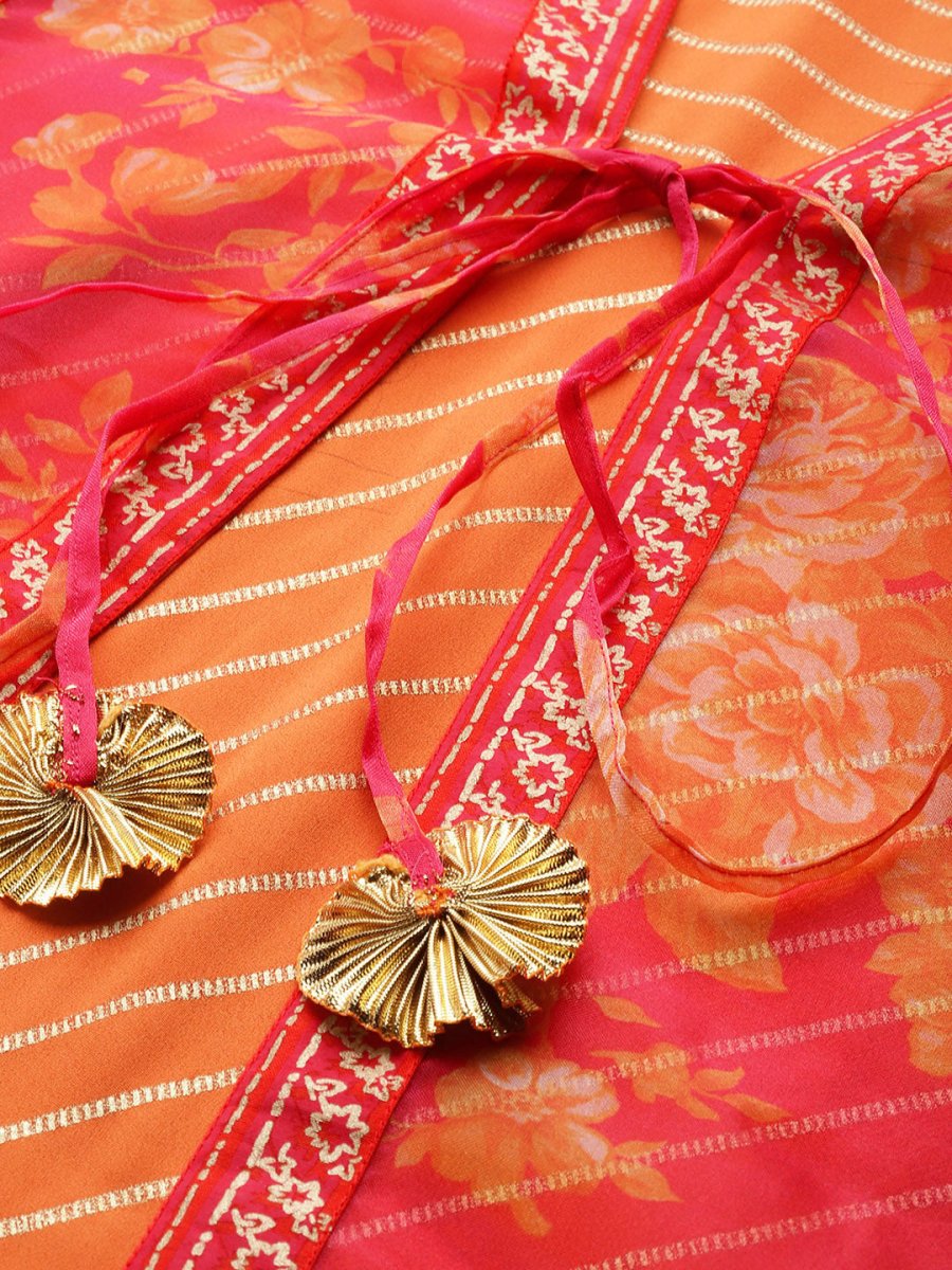 Ahalyaa Orange Striped Ethnic Maxi Dress | Swadesiicart