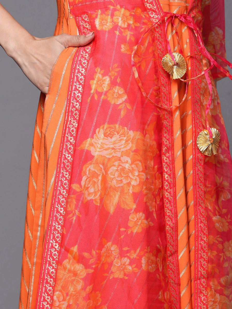 Ahalyaa Orange Striped Ethnic Maxi Dress | Swadesiicart