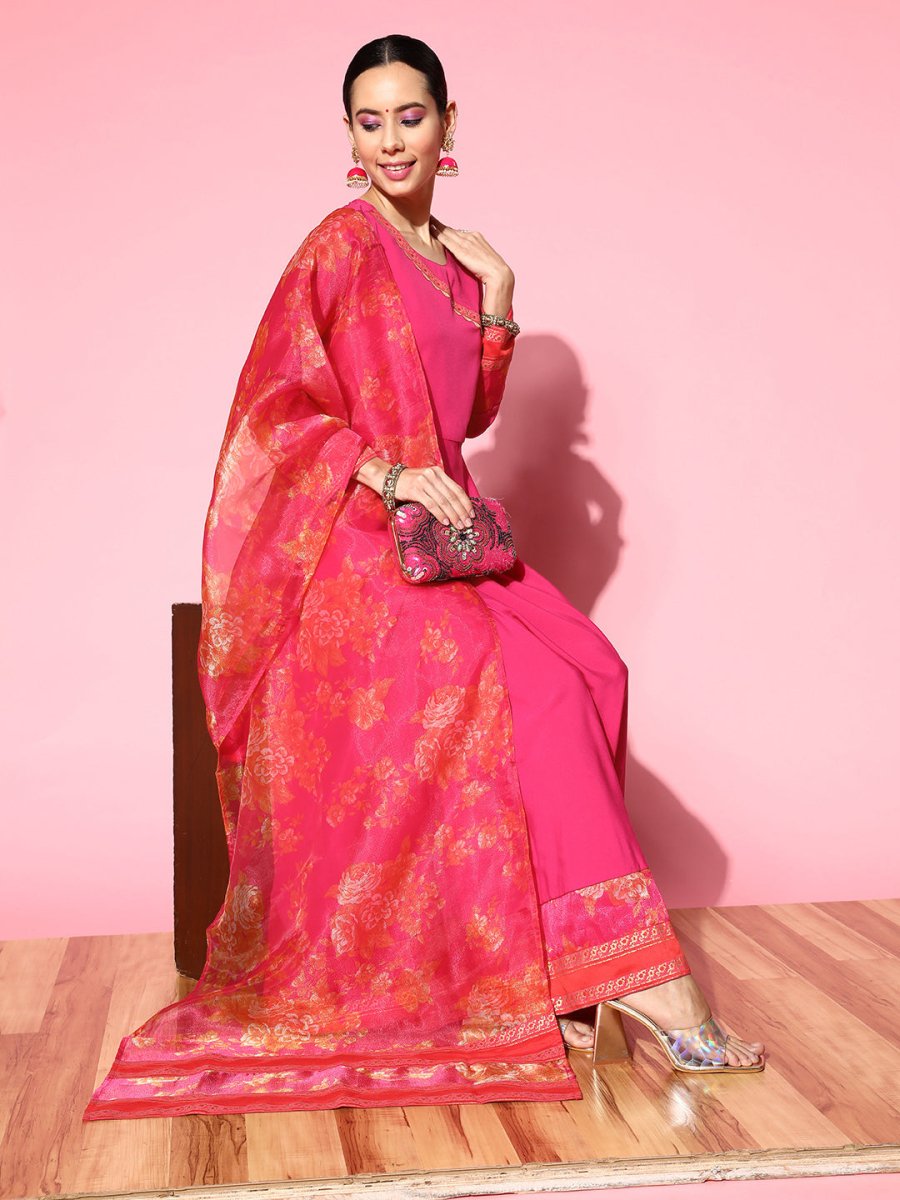 Ahalyaa Ethnic Motifs Crepe Ethnic Maxi Dress | Swadesiicart