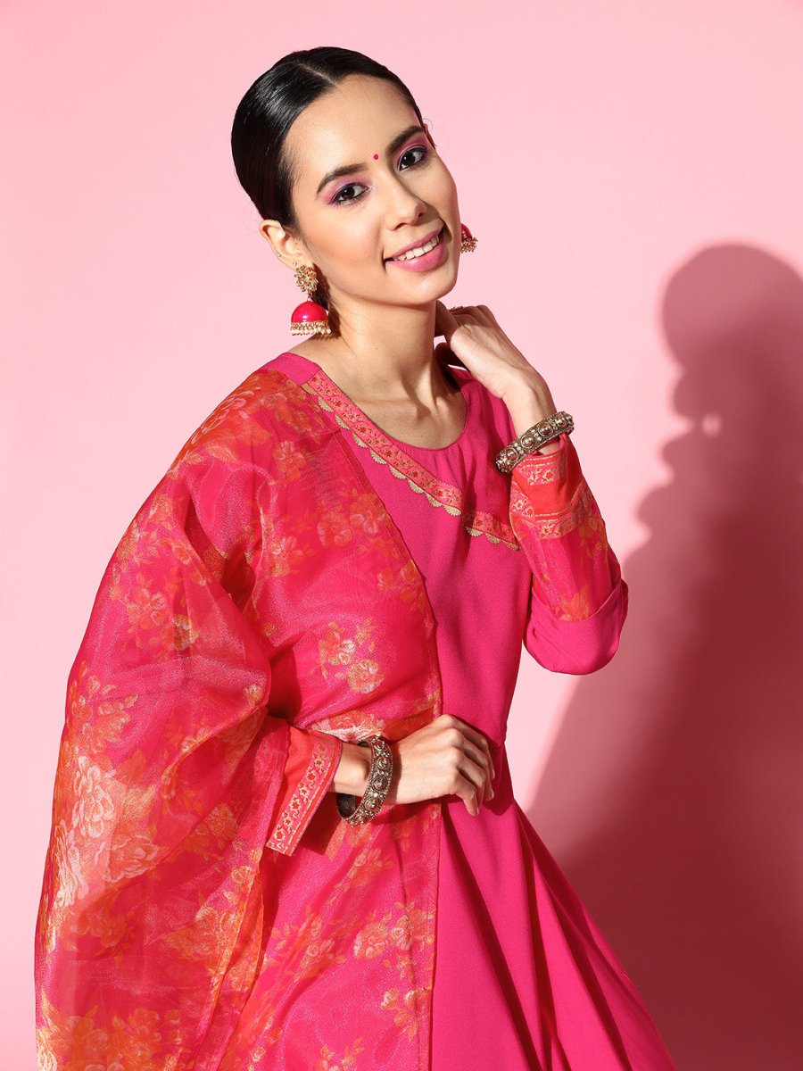 Ahalyaa Ethnic Motifs Crepe Ethnic Maxi Dress | Swadesiicart