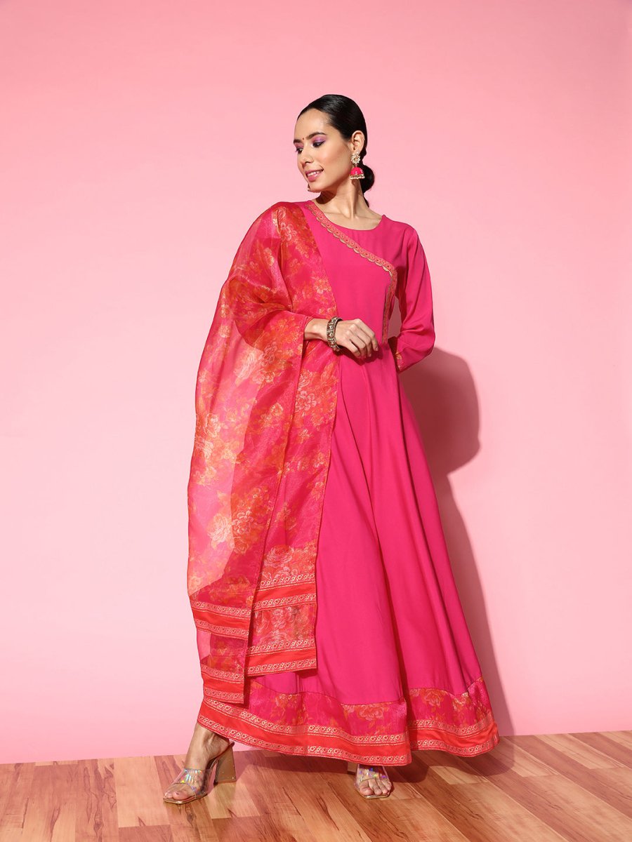 Ahalyaa Ethnic Motifs Crepe Ethnic Maxi Dress | Swadesiicart