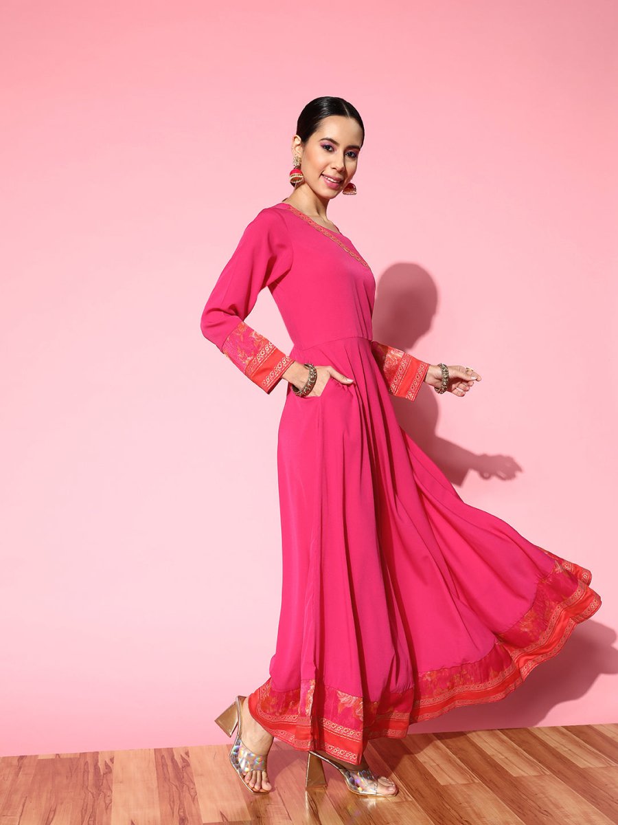Ahalyaa Ethnic Motifs Crepe Ethnic Maxi Dress | Swadesiicart