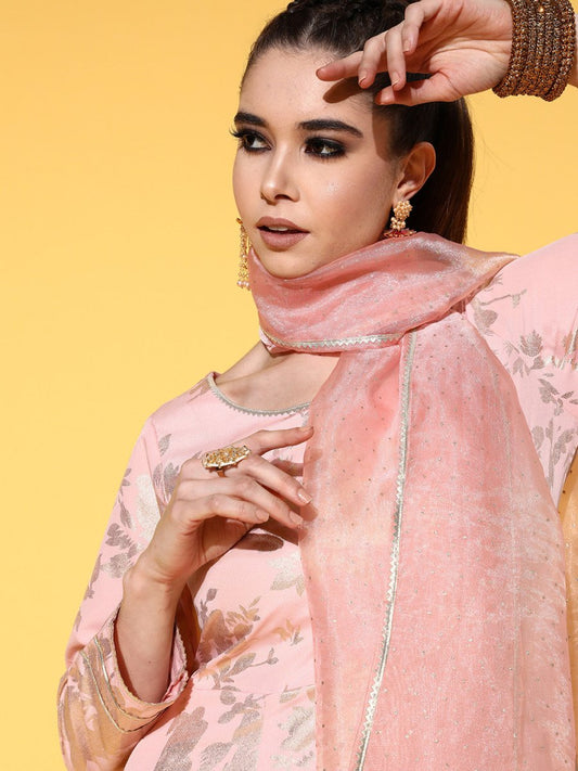 Ahalyaa Pink Empire Gotta Patti Ethnic Dress With Dupatta | Swadesiicart