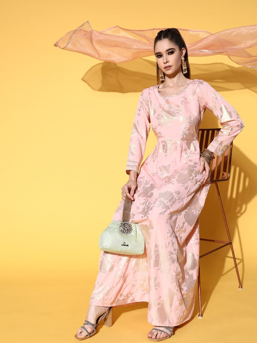 Ahalyaa Pink Empire Gotta Patti Ethnic Dress With Dupatta | Swadesiicart