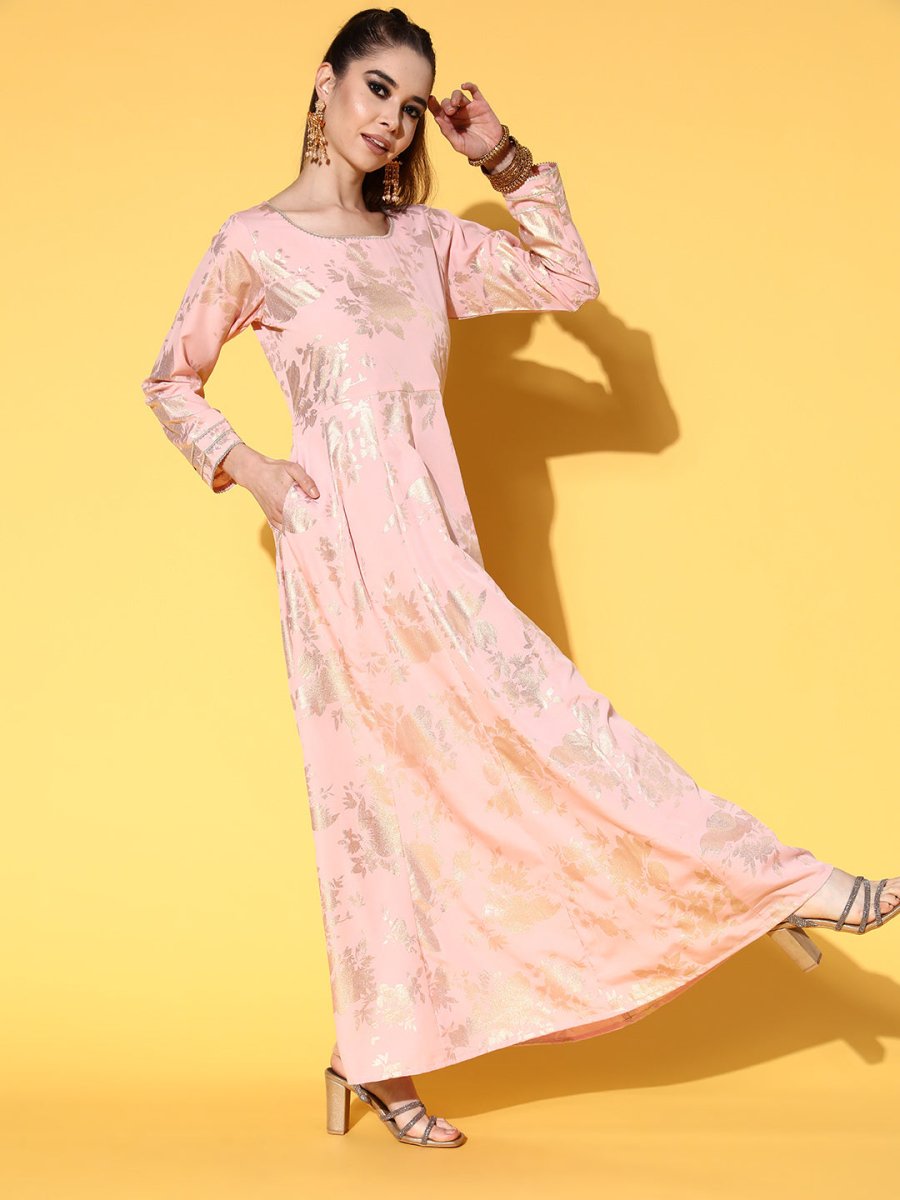 Ahalyaa Pink Empire Gotta Patti Ethnic Dress With Dupatta | Swadesiicart