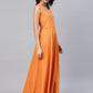 Ahalyaa Orange & Sea Green Striped Maxi Dress with Ethnic Jacket | Swadesiicart