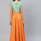 Ahalyaa Orange & Sea Green Striped Maxi Dress with Ethnic Jacket | Swadesiicart