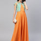 Ahalyaa Orange & Sea Green Striped Maxi Dress with Ethnic Jacket | Swadesiicart