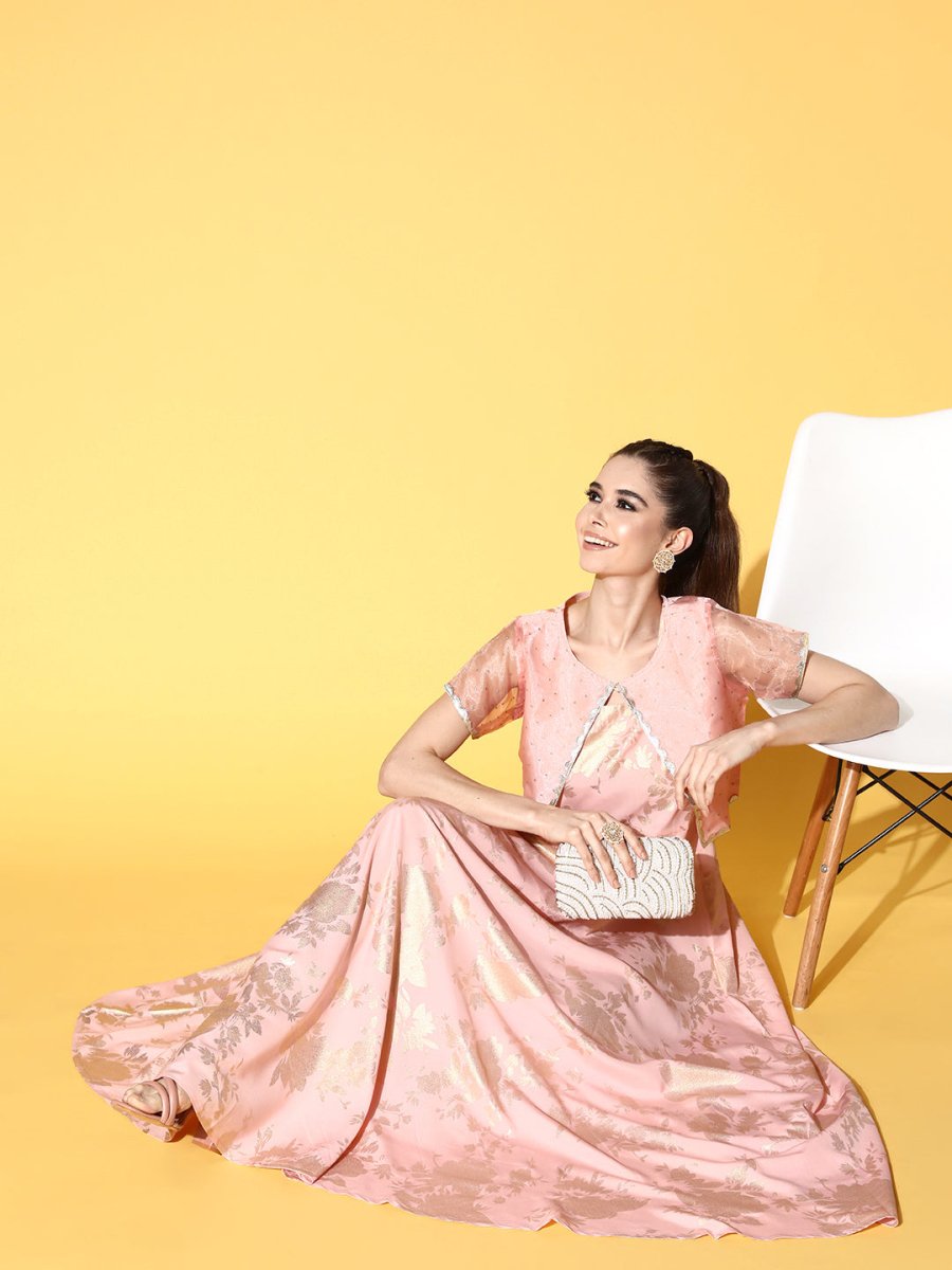 Ahalyaa Floral Printed Maxi Ethnic Dress | Swadesiicart