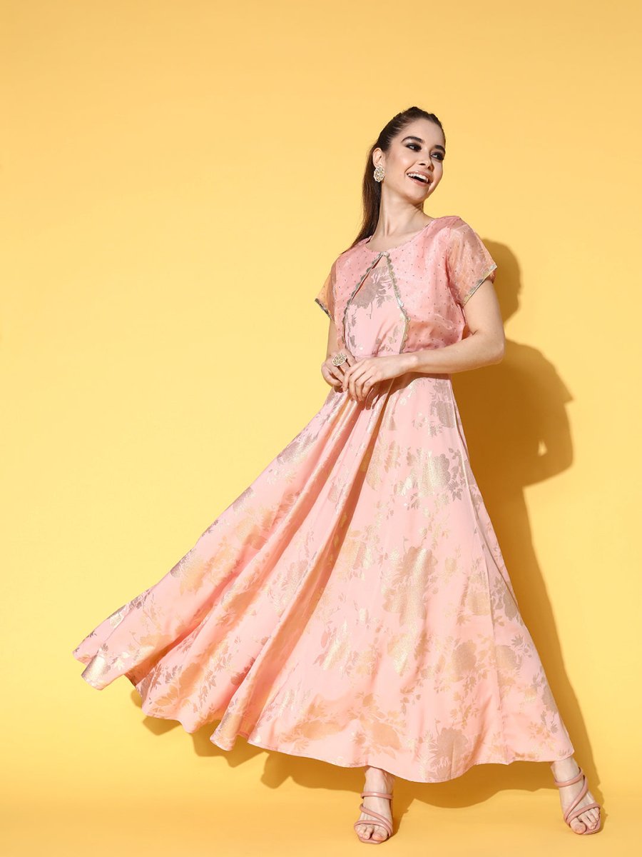 Ahalyaa Floral Printed Maxi Ethnic Dress | Swadesiicart