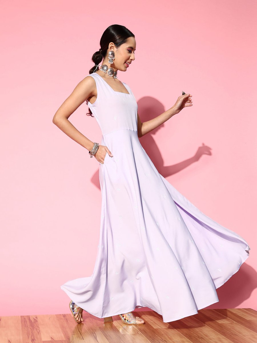 Ahalyaa Floral Ethnic Maxi Dress with Jacket | Swadesiicart