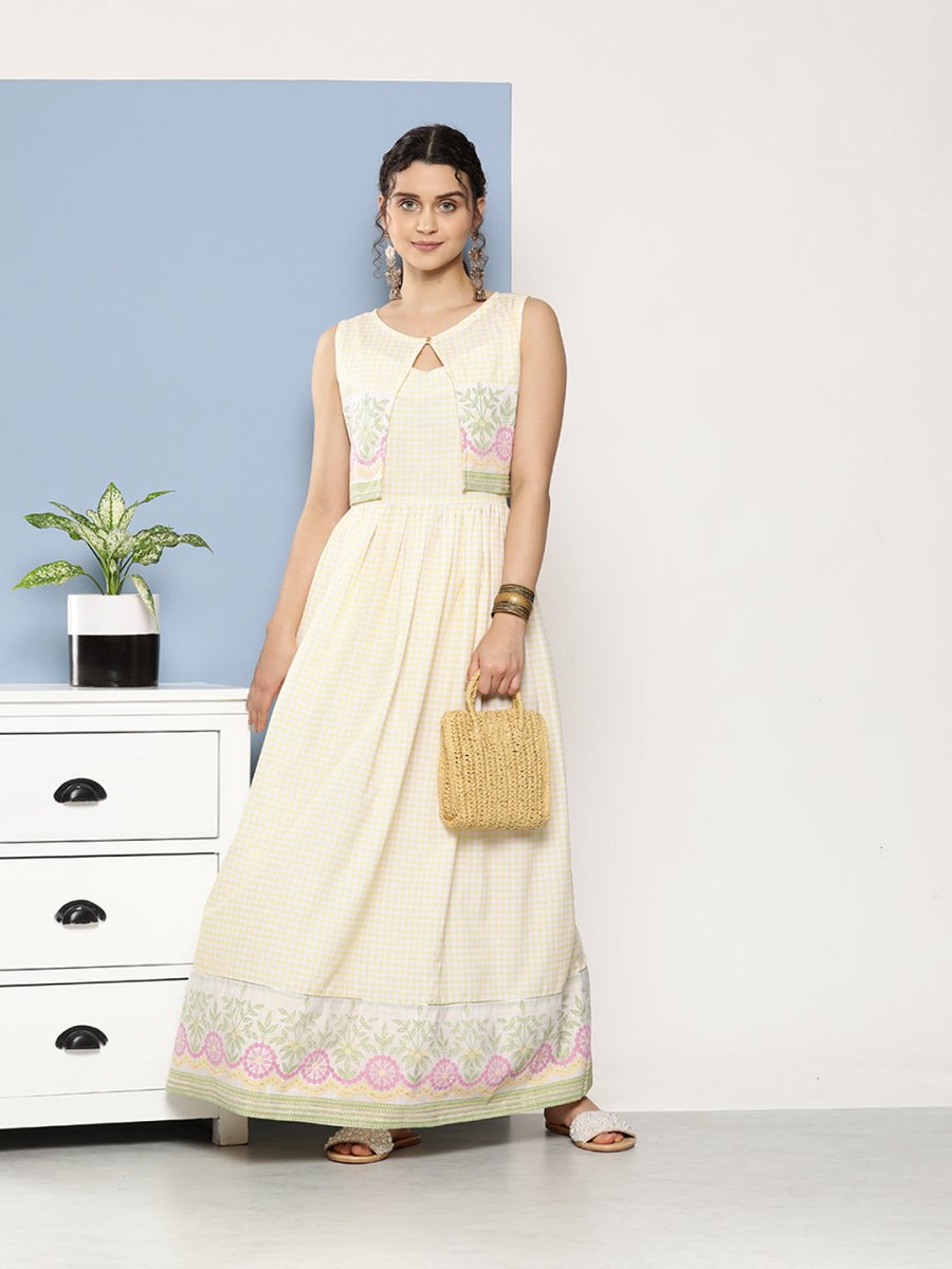 Ahalyaa Women Checked Maxi Ethnic Dress | Swadesiicart