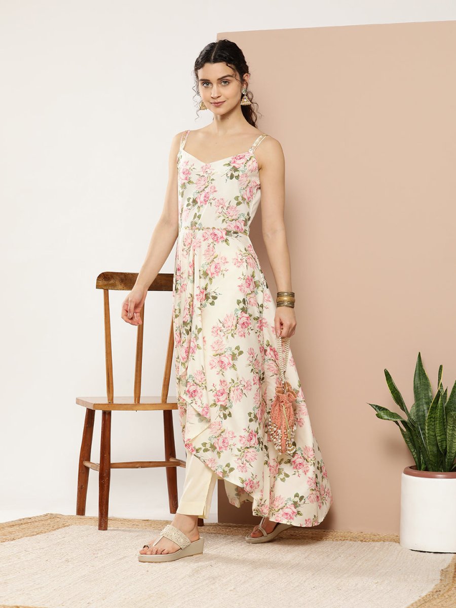 Ahalyaa Women Floral Printed Empire Gotta Patti Kurta With Trousers | Swadesiicart