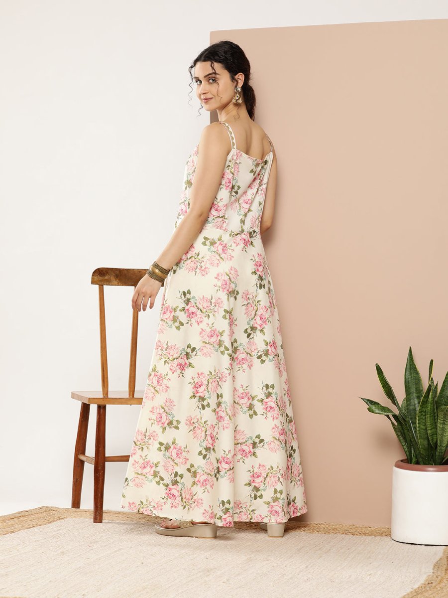 Ahalyaa Women Floral Printed Empire Gotta Patti Kurta With Trousers | Swadesiicart