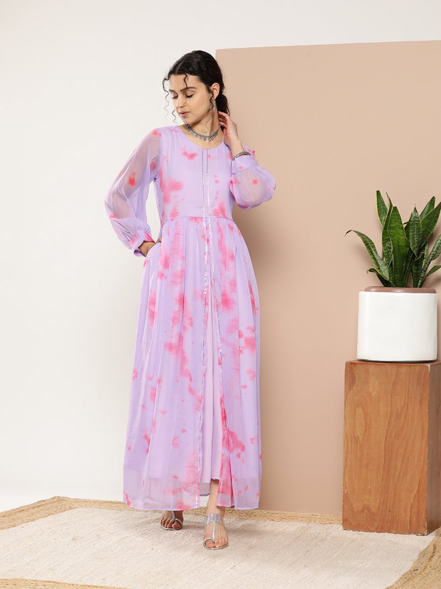 Ahalyaa Women Abstract Printed Gown Ethnic Dress | Swadesiicart