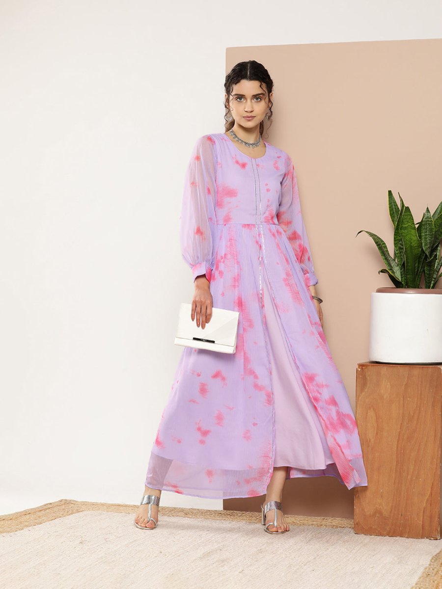 Ahalyaa Women Abstract Printed Gown Ethnic Dress | Swadesiicart