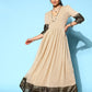 Ahalyaa Women Cream-coloured & Bronze Printed Gotta Patti Chiffon Ethnic Dress | Swadesiicart
