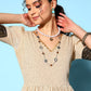 Ahalyaa Women Cream-coloured & Bronze Printed Gotta Patti Chiffon Ethnic Dress | Swadesiicart