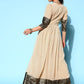 Ahalyaa Women Cream-coloured & Bronze Printed Gotta Patti Chiffon Ethnic Dress | Swadesiicart