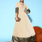 Ahalyaa Women Cream-coloured & Bronze Printed Gotta Patti Chiffon Ethnic Dress | Swadesiicart