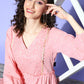 Ahalyaa Pink & Beige Geometric Print Puff Sleeves Ethnic Dress | Swadesiicart
