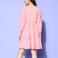 Ahalyaa Pink & Beige Geometric Print Puff Sleeves Ethnic Dress | Swadesiicart