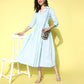 Ahalyaa Sea Green Floral Print Midi Ethnic Dress | Swadesiicart