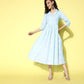 Ahalyaa Sea Green Floral Print Midi Ethnic Dress | Swadesiicart