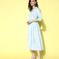 Ahalyaa Sea Green Floral Print Midi Ethnic Dress | Swadesiicart
