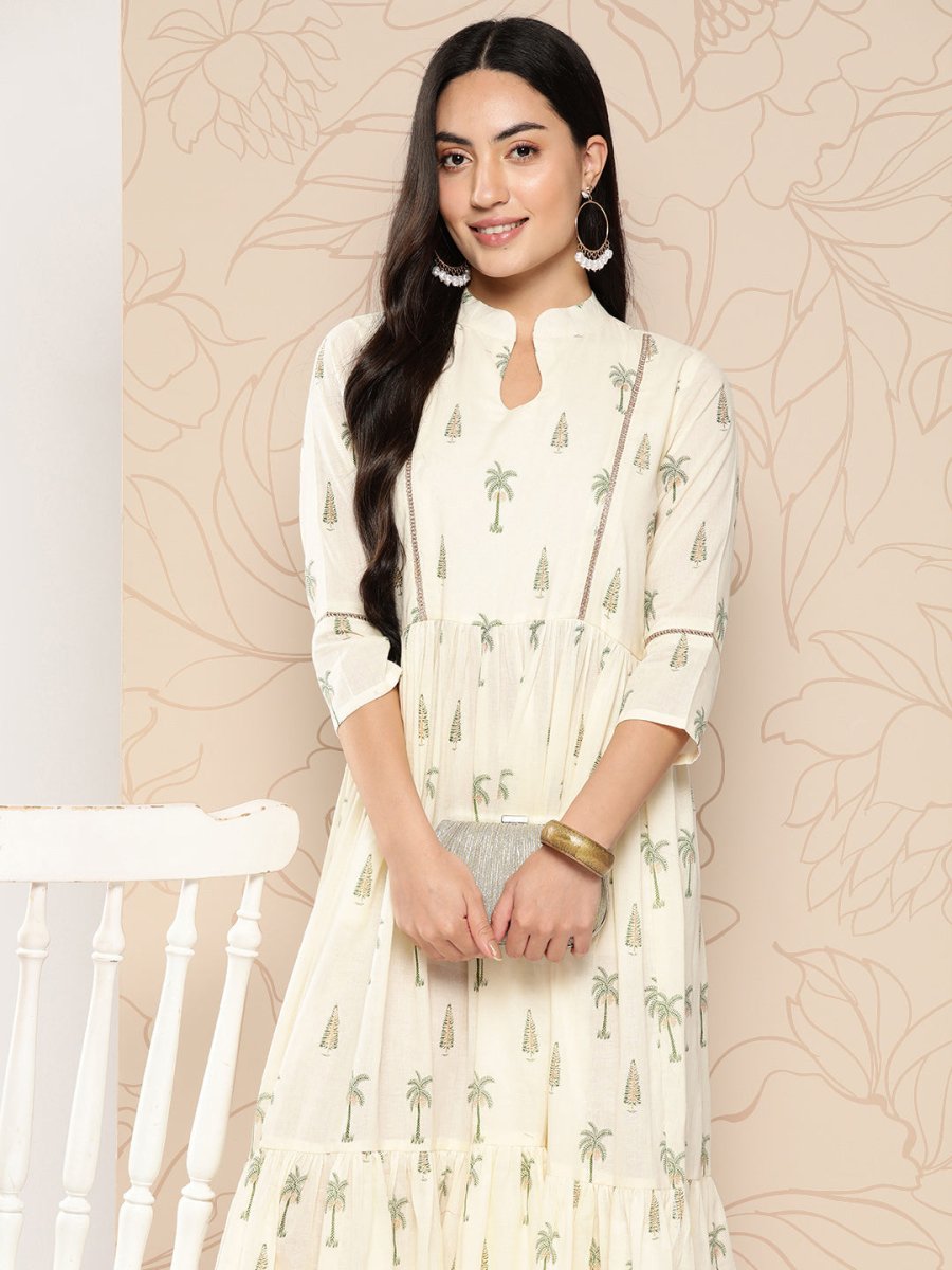 Ahalyaa Tropical Printed Gathered Empire Ethnic Dress | Swadesiicart