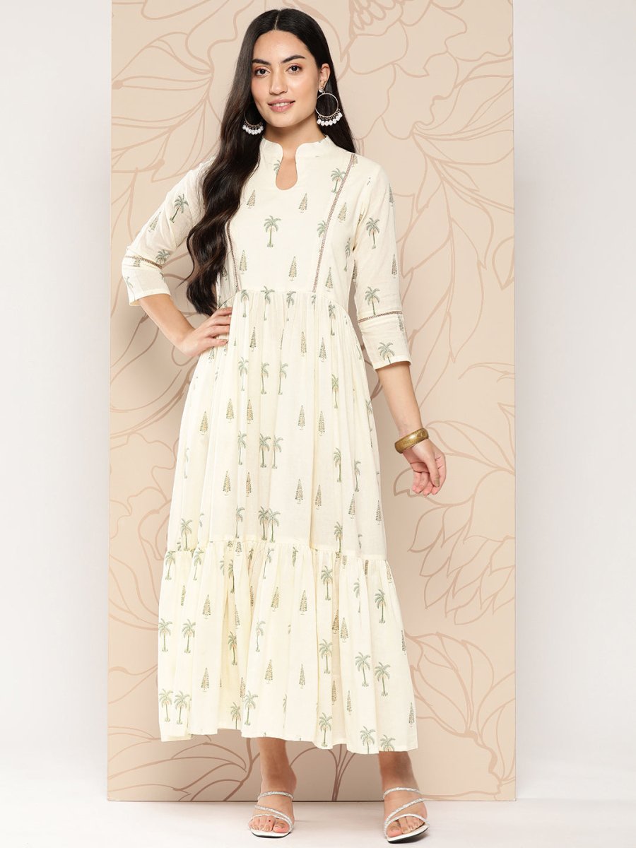 Ahalyaa Tropical Printed Gathered Empire Ethnic Dress | Swadesiicart