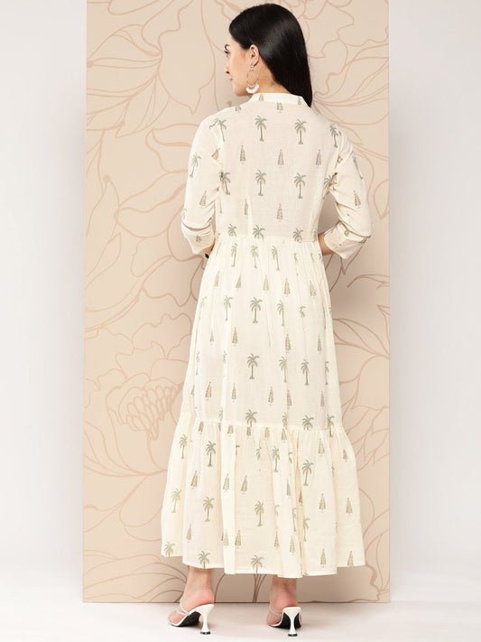 Ahalyaa Tropical Printed Gathered Empire Ethnic Dress | Swadesiicart