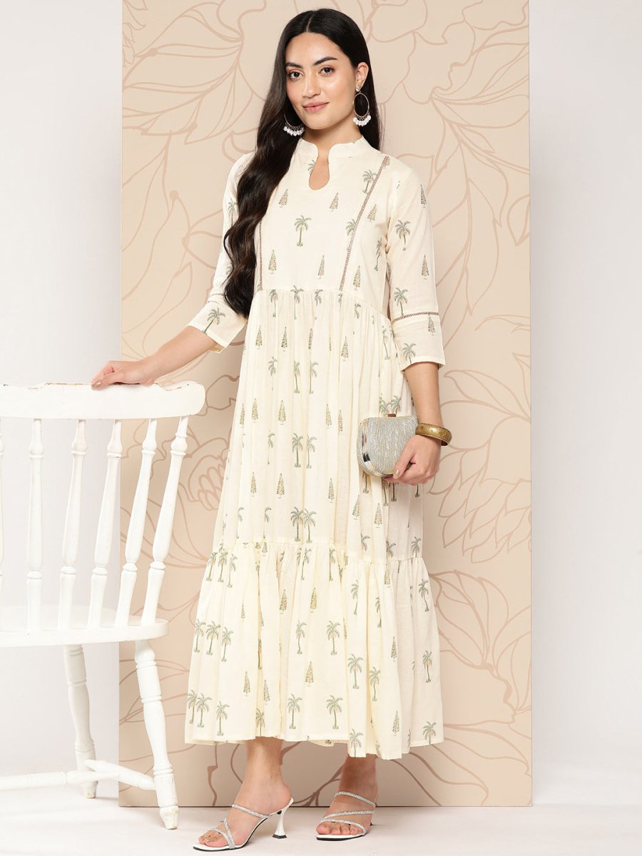 Ahalyaa Tropical Printed Gathered Empire Ethnic Dress | Swadesiicart