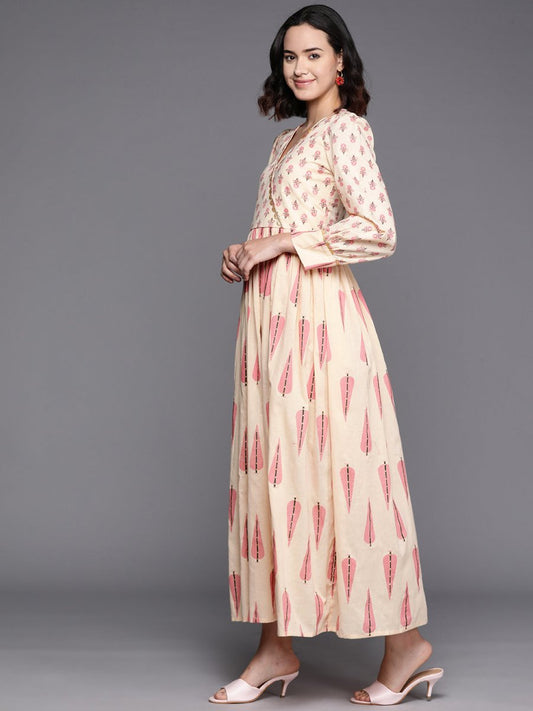 Ahalyaa Floral Print Puff Sleeves Maxi Ethnic Dress | Swadesiicart