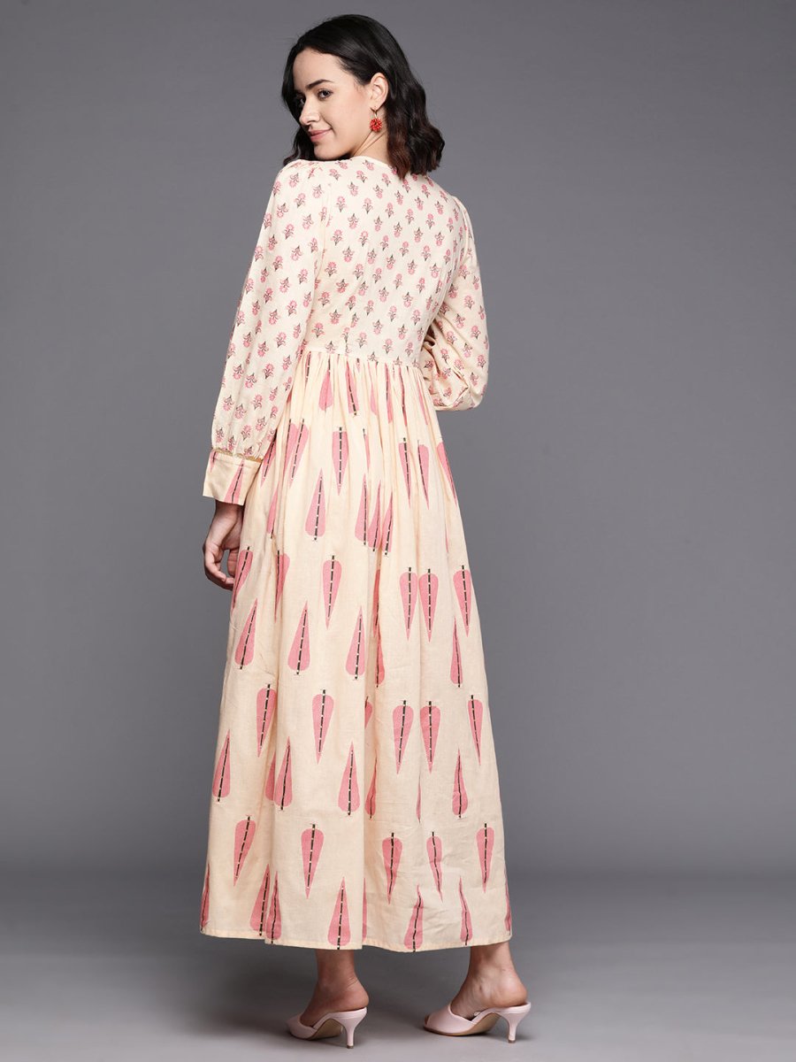 Ahalyaa Floral Print Puff Sleeves Maxi Ethnic Dress | Swadesiicart