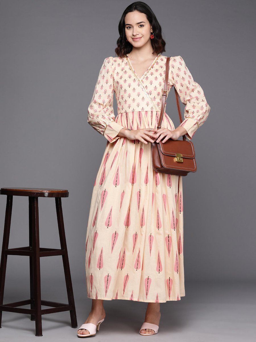 Ahalyaa Floral Print Puff Sleeves Maxi Ethnic Dress | Swadesiicart