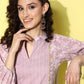 Ahalyaa Mauve & White Floral Print Puff Sleeves Ethnic Dress | Swadesiicart