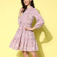 Ahalyaa Mauve & White Floral Print Puff Sleeves Ethnic Dress | Swadesiicart